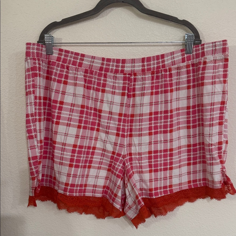 Sleep by Cacique Red, Pink, Gray and White Plaid Shorts with Lace plus 22/24 EUC